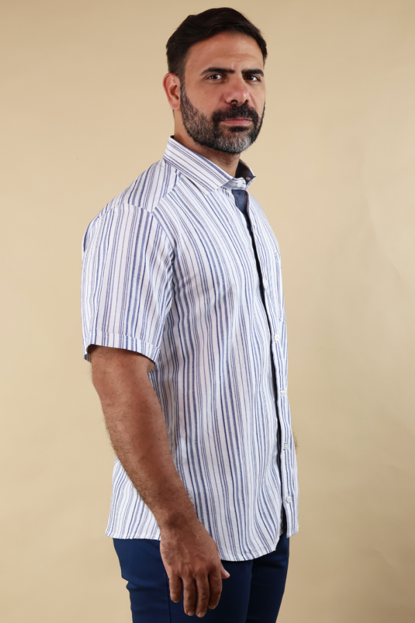 Camisa Hombre Manga Corta Rayas Verticales Estilo Moderno